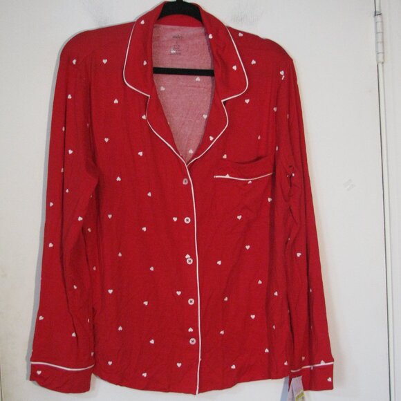 Auden Other - * Auden Sleep Top Large NWT $35 Red with Hearts Button Up Cloud Dream Knit
